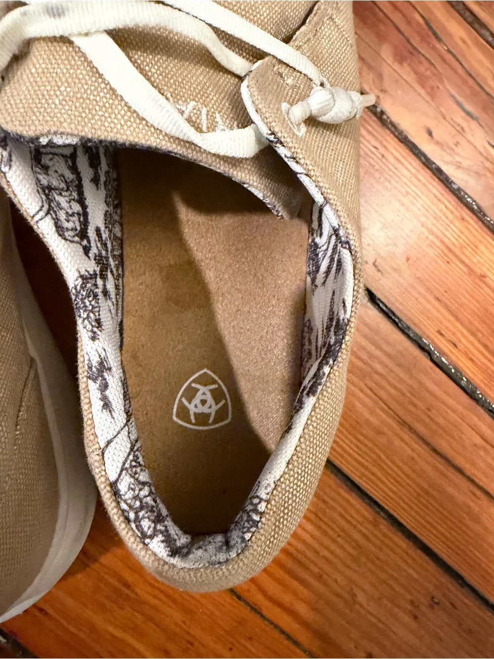 Ariat Men's Tan Canvas Boat Shoes with White Soles